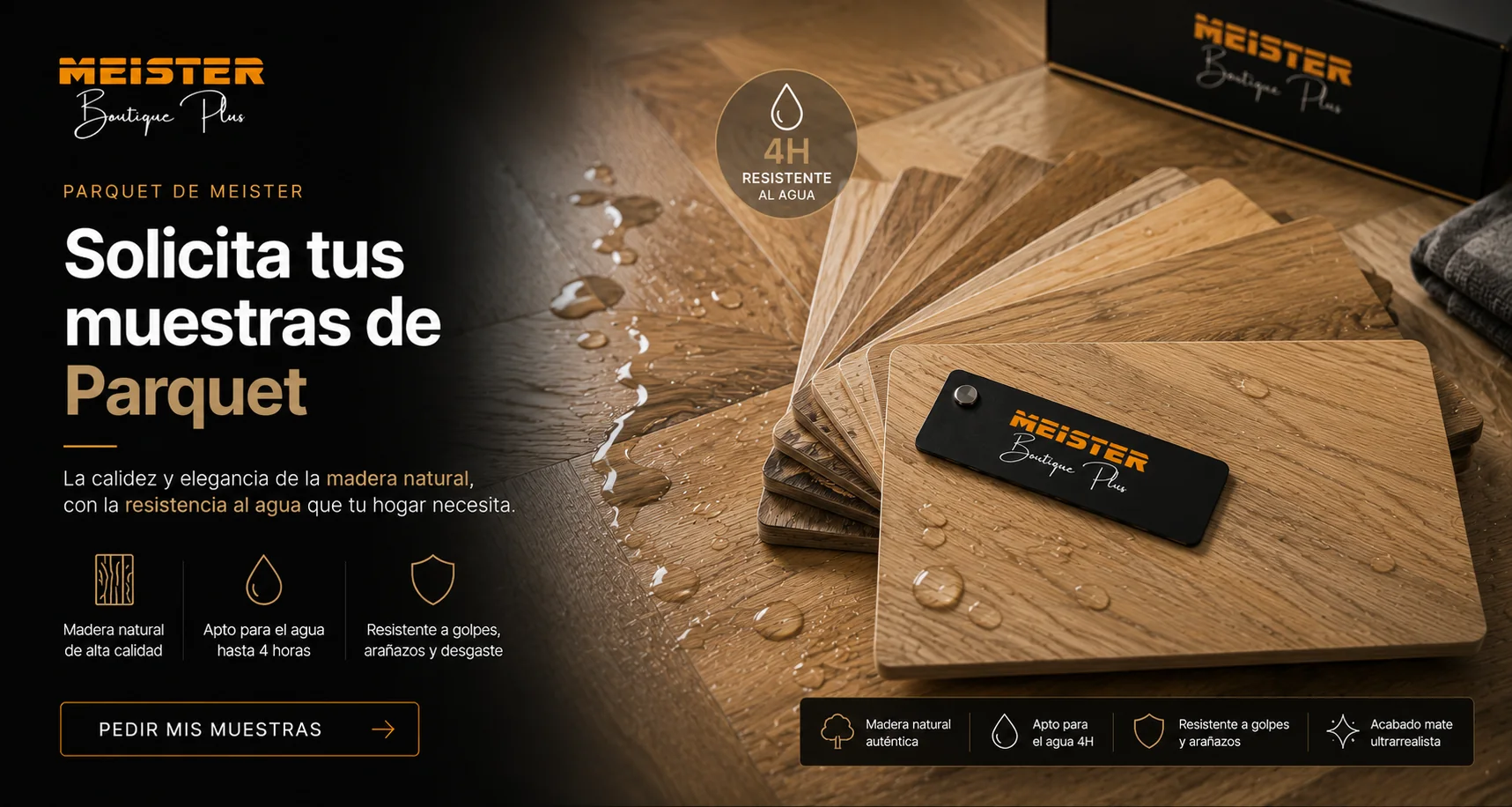 Muestras físicas de parquet MEISTER para comparar en el hogar